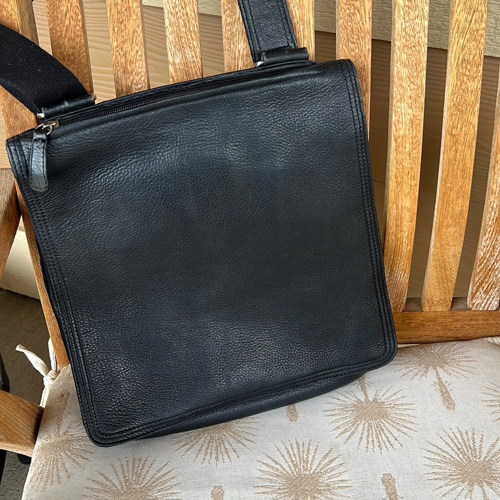 Osgoode Marley Black Pebble Leather vertical Crossbody  classic slim design